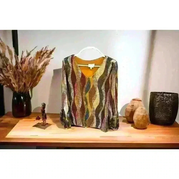 BELLE FRANCE PEASANT BOHO FLOWY LINED TOP AUTUMN COLORS SIZE L LARGE ITALY - Picture 1 of 4